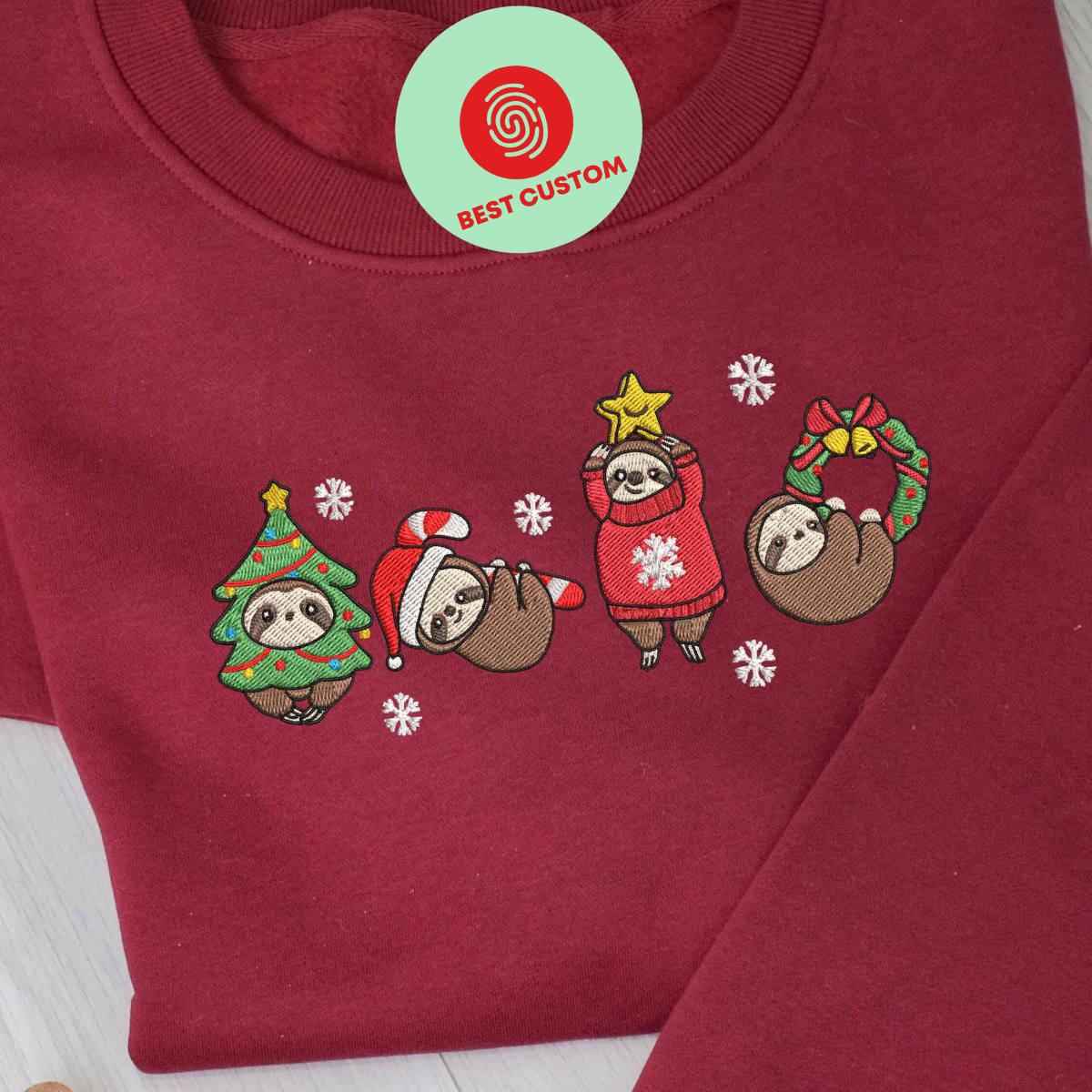 Sloth Christmas Embroidered Sweatshirt 4 Sloths Play Around Christmas Tree Embroidered T Shirt Sloth Lover Hoodie Sloth Cozy Sweatshirt 1732331632022.png