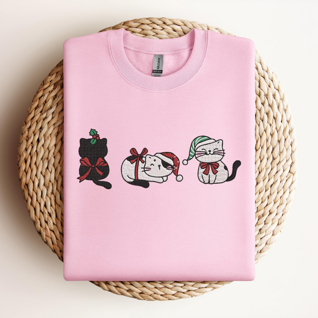 Cute Cat Christmas Embroidered Sweatshirt Cat Lover Gift For Christmas Cat Mommy Shirt Winter Shirt Cat Lover Embroidered Sweatshirt 1732332377859.png