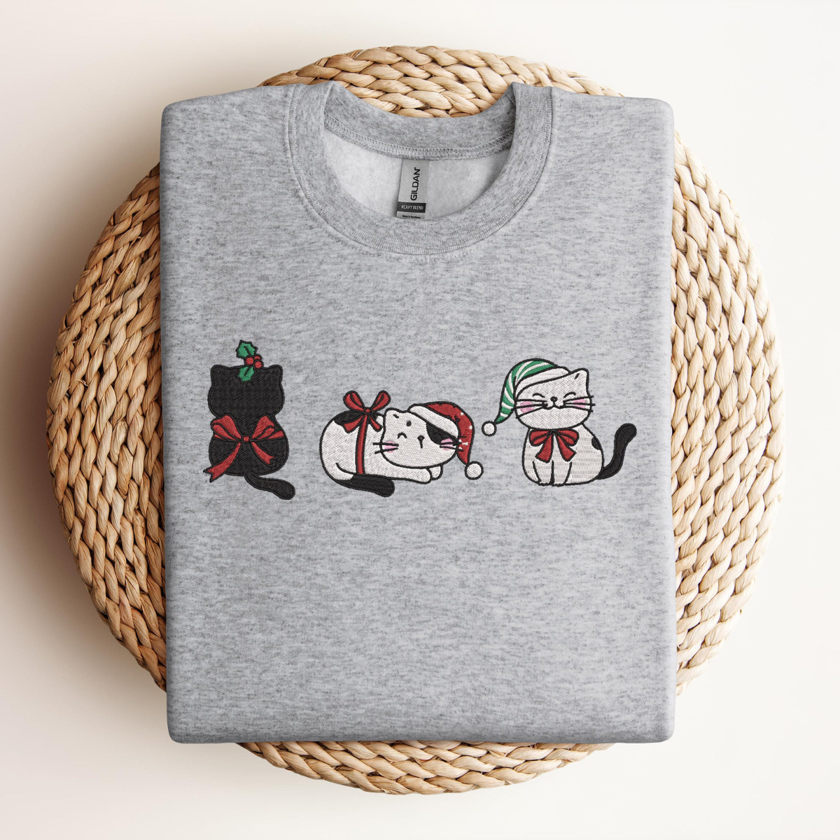 Cute Cat Christmas Embroidered Sweatshirt Cat Lover Gift For Christmas Cat Mommy Shirt Winter Shirt Cat Lover Embroidered Sweatshirt 1732332377901.png