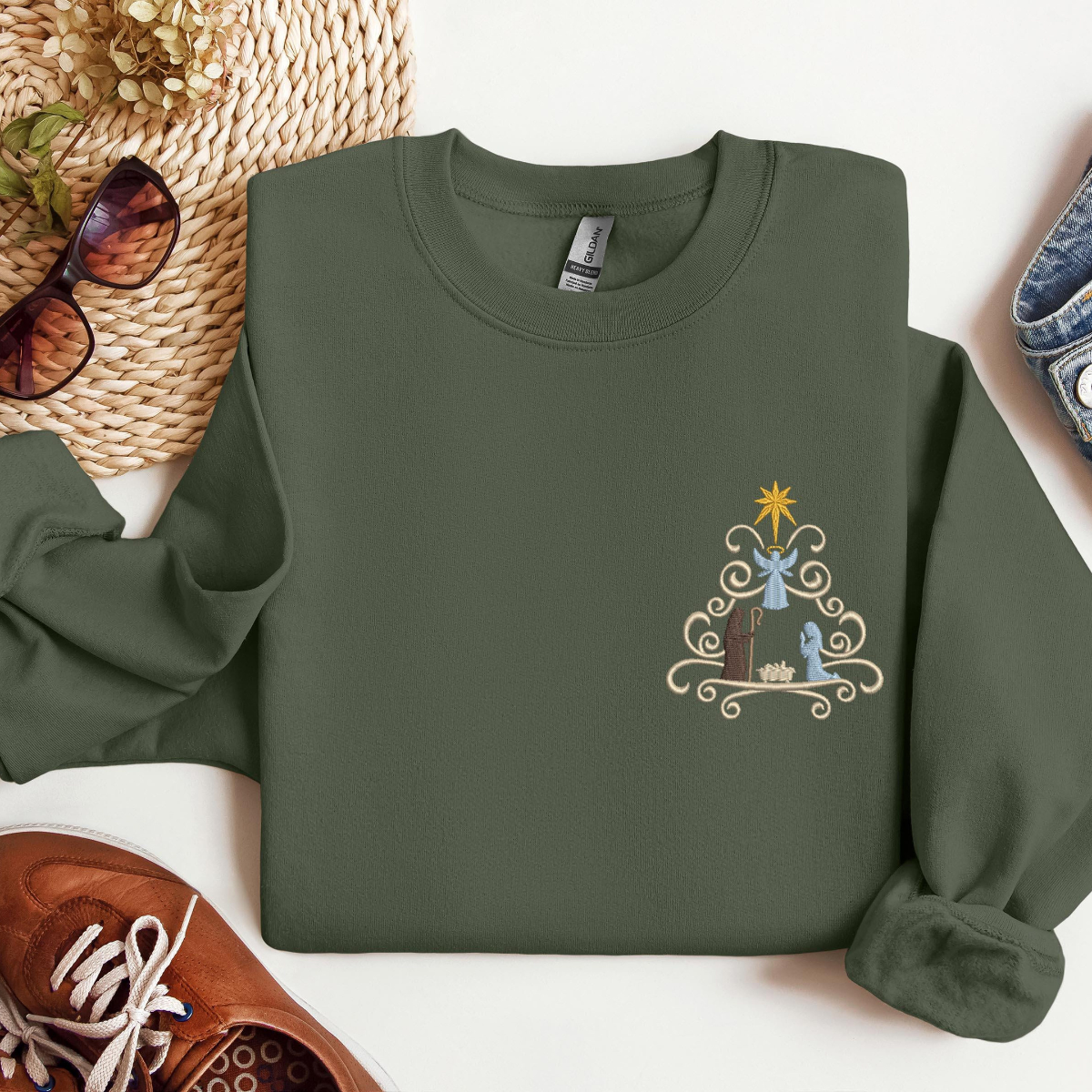 Embroidered Christian Christmas Sweatshirt Embroidered Nativity Scene Shirt Christmas True Story Shirt Nativity Religious Christmas Gifts 1732334202163.png