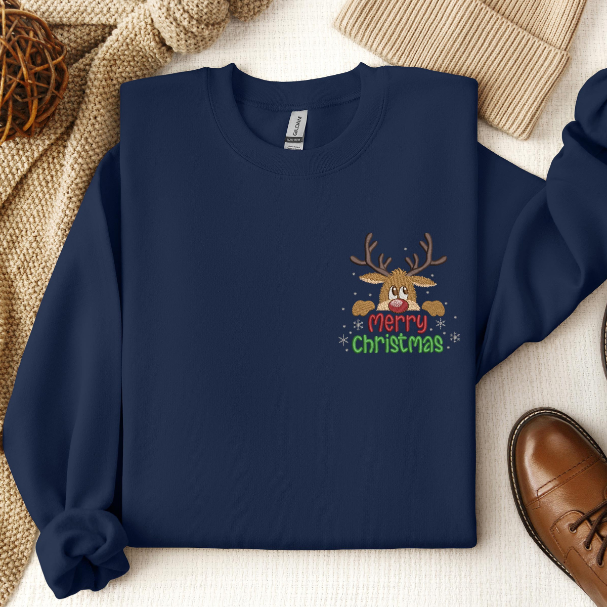 Embroidered Reindeer Sweatshirt Christmas Reindeer Shirt Embroidered Merry Christmas Sweater Christmas Crewneck Holiday Tee Xmas Gift 1732334872349.png