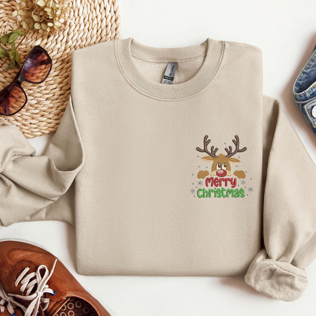 Embroidered Reindeer Sweatshirt Christmas Reindeer Shirt Embroidered Merry Christmas Sweater Christmas Crewneck Holiday Tee Xmas Gift 1732334872357.png