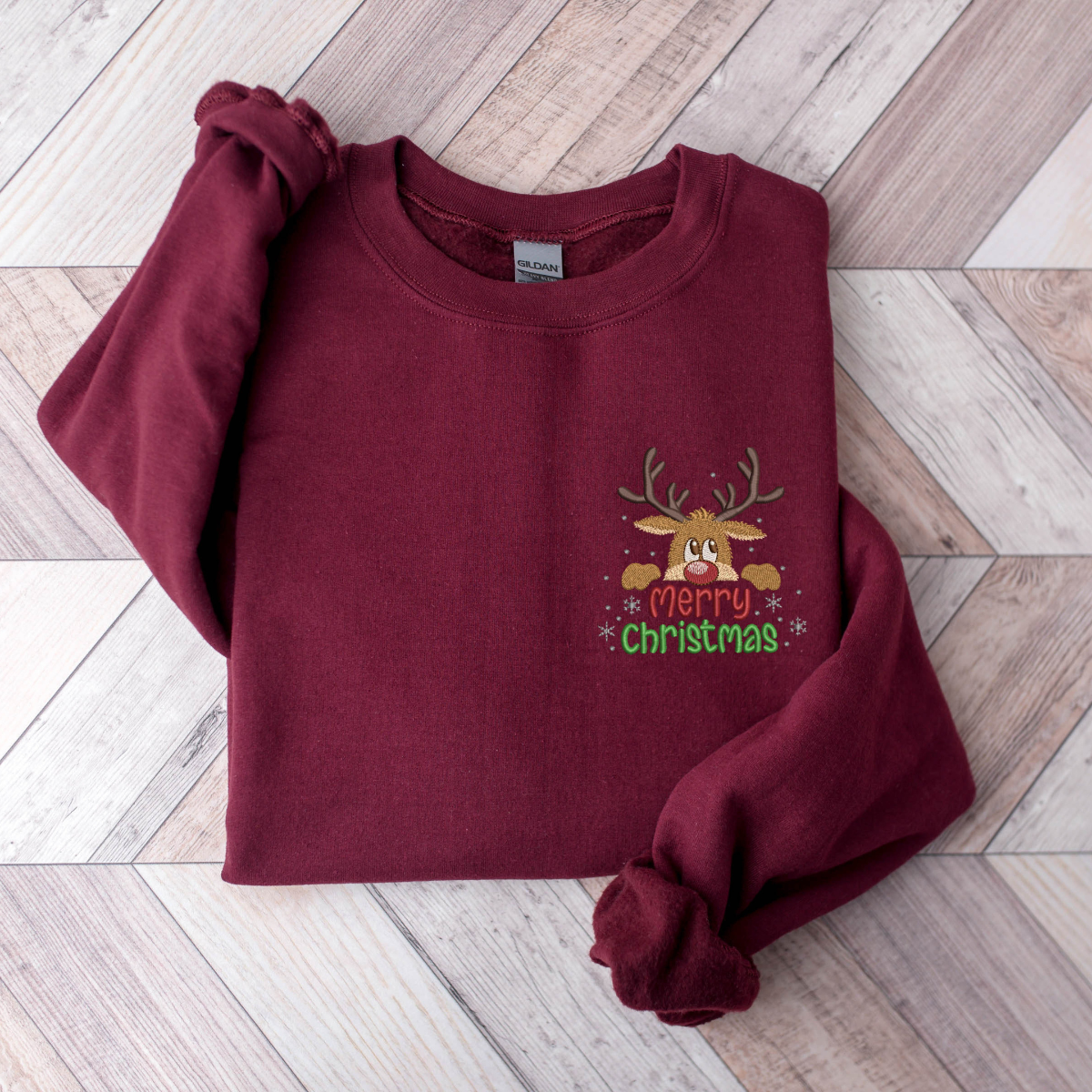 Embroidered Reindeer Sweatshirt Christmas Reindeer Shirt Embroidered Merry Christmas Sweater Christmas Crewneck Holiday Tee Xmas Gift 1732334872456.png