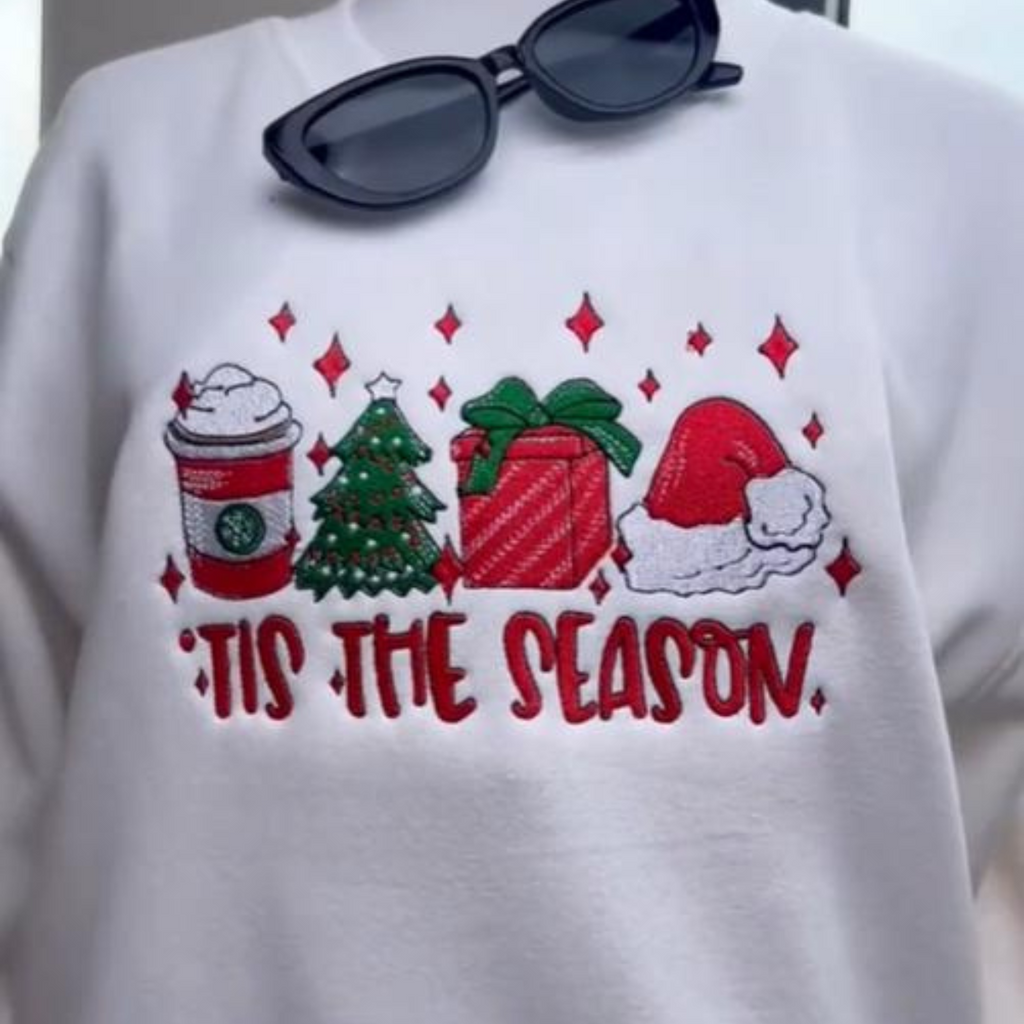 Tis The Season Embroidered Side Bow Glitter Sweatshirt Candy Cane Side Bow Sweatshirt Side Bow Applique Sweatshirt Trendy Coquette Bow 1732336040349.png