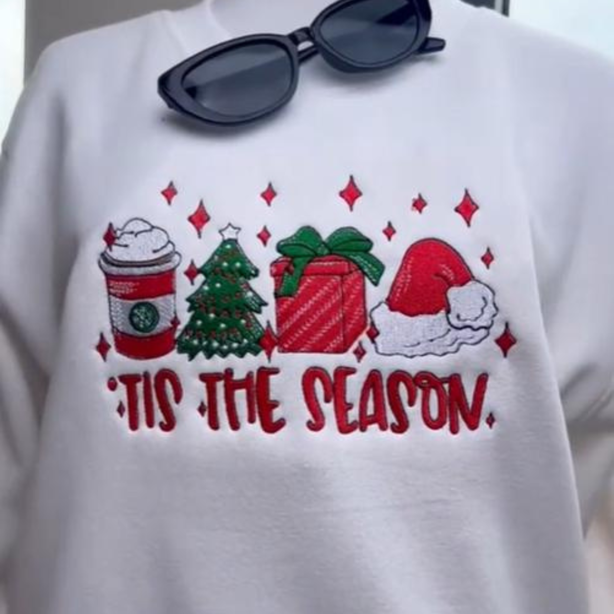 Tis The Season Embroidered Side Bow Glitter Sweatshirt Candy Cane Side Bow Sweatshirt Side Bow Applique Sweatshirt Trendy Coquette Bow 1732336040349.png