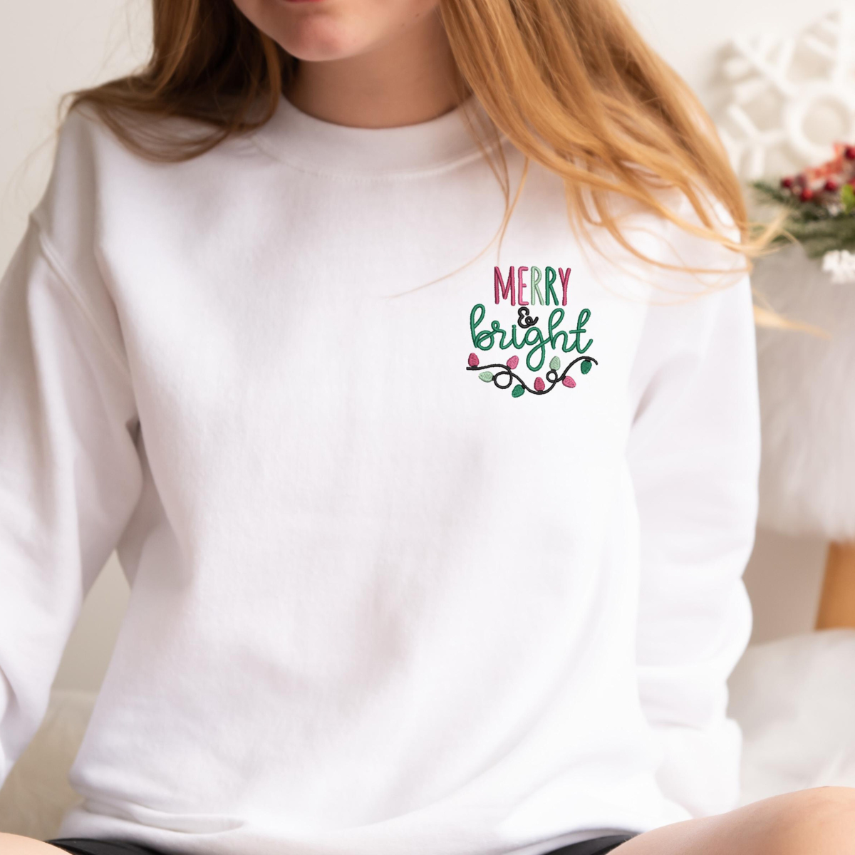 Embroidered Merry And Bright Christmas Sweatshirt Embroidered Christmas Shirt Believe Christmas Tee Merry Christmas Merry And Bright 1732500120648.png