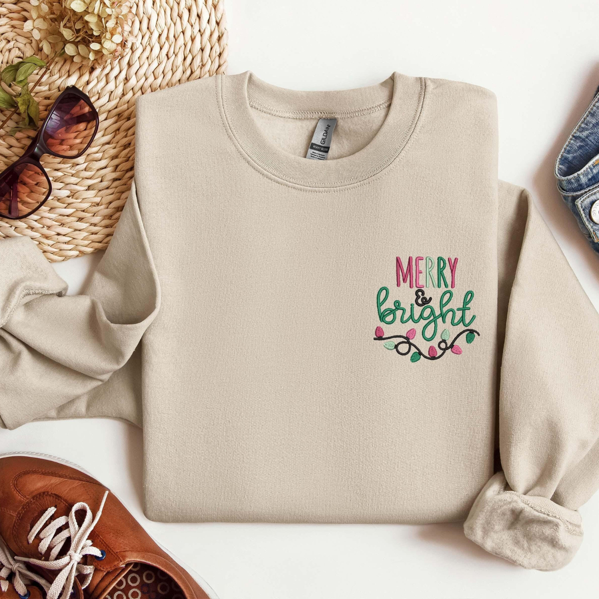 Embroidered Merry And Bright Christmas Sweatshirt Embroidered Christmas Shirt Believe Christmas Tee Merry Christmas Merry And Bright 1732500120986.png
