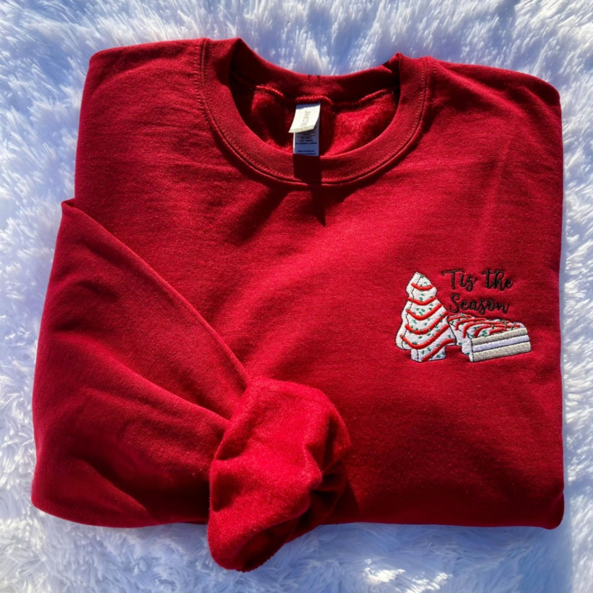 Christmas Tree Cake Embroidered Tis The Season Sweatshirt Embroidered Christmas Crewneck Christmas Tree Cake Snack Cake Christmas Trees 1732518054390.png