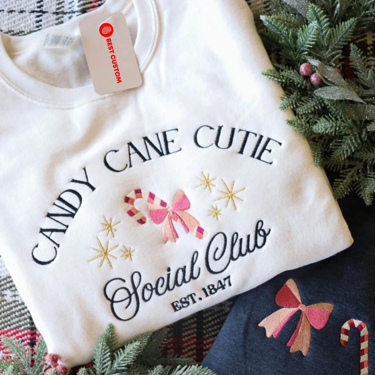 Candy Cane Cutie Social Club Embroidered Crewneck   Christmas Embroidered Sweatshirt 1732521221659.png