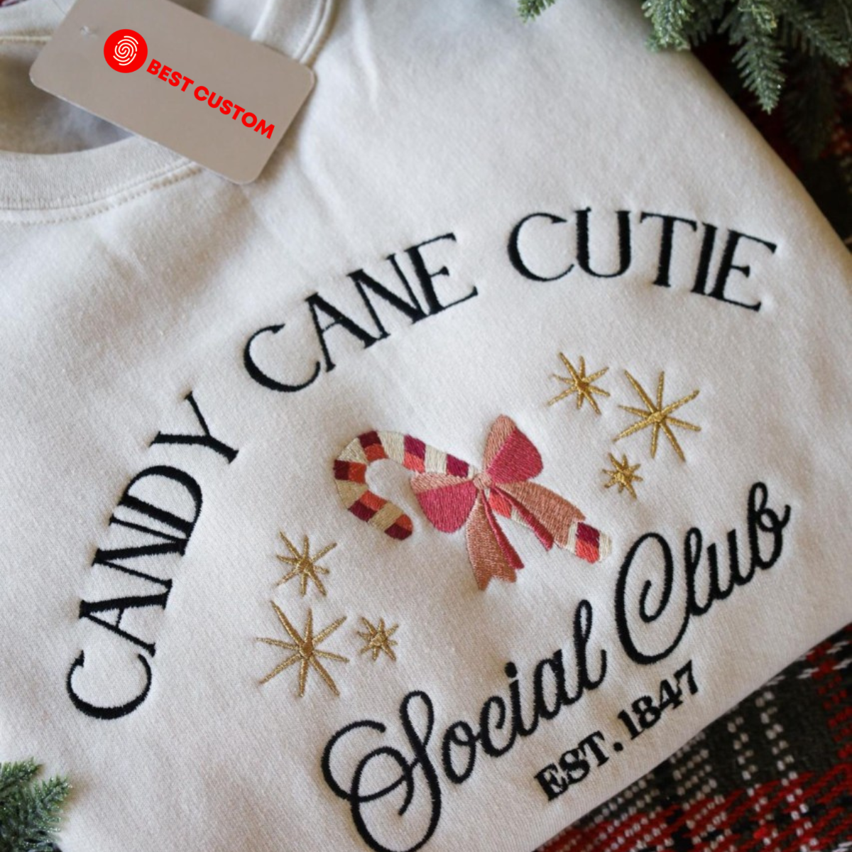 Candy Cane Cutie Social Club Embroidered Crewneck   Christmas Embroidered Sweatshirt 1732521221679.png