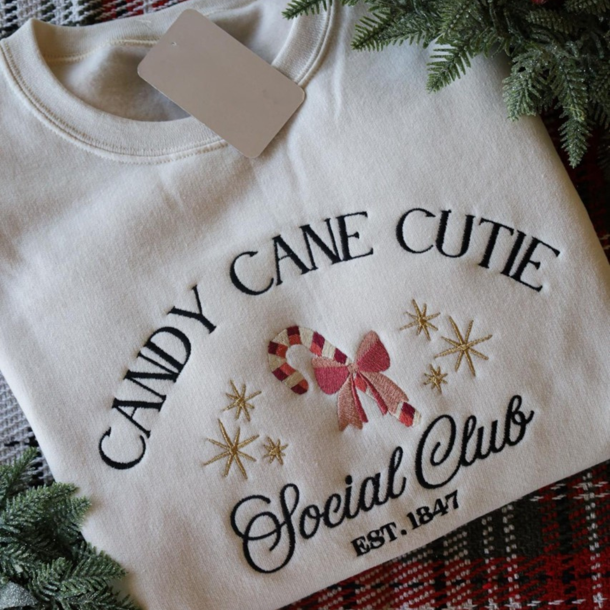 Candy Cane Cutie Social Club Embroidered Crewneck   Christmas Embroidered Sweatshirt 1732521221708.png