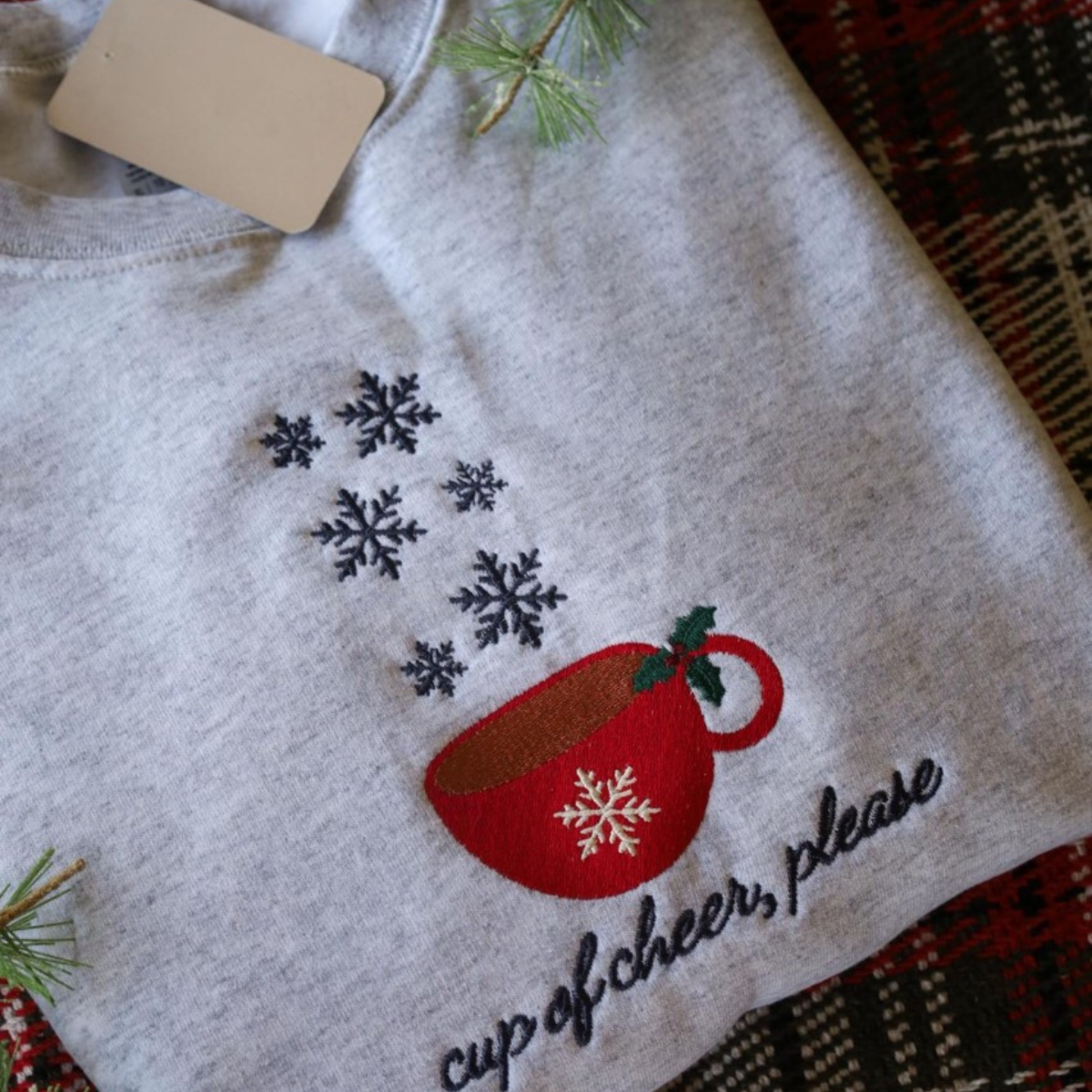 Cup Of Cheer Please Embroidered Crewneck   Christmas Sweatshirt Holiday Sweatshirt Holly Jolly Christmas Inspired Christmas Shirt 1732522545073.png