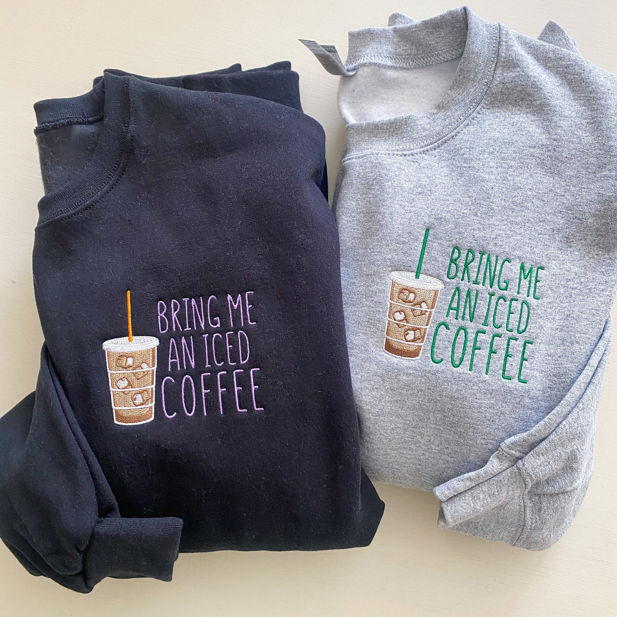 Bring Me An Iced Coffee   Embroidered Crewneck Coffee Sweatshirt Cozy Pullover 1732590975223.png