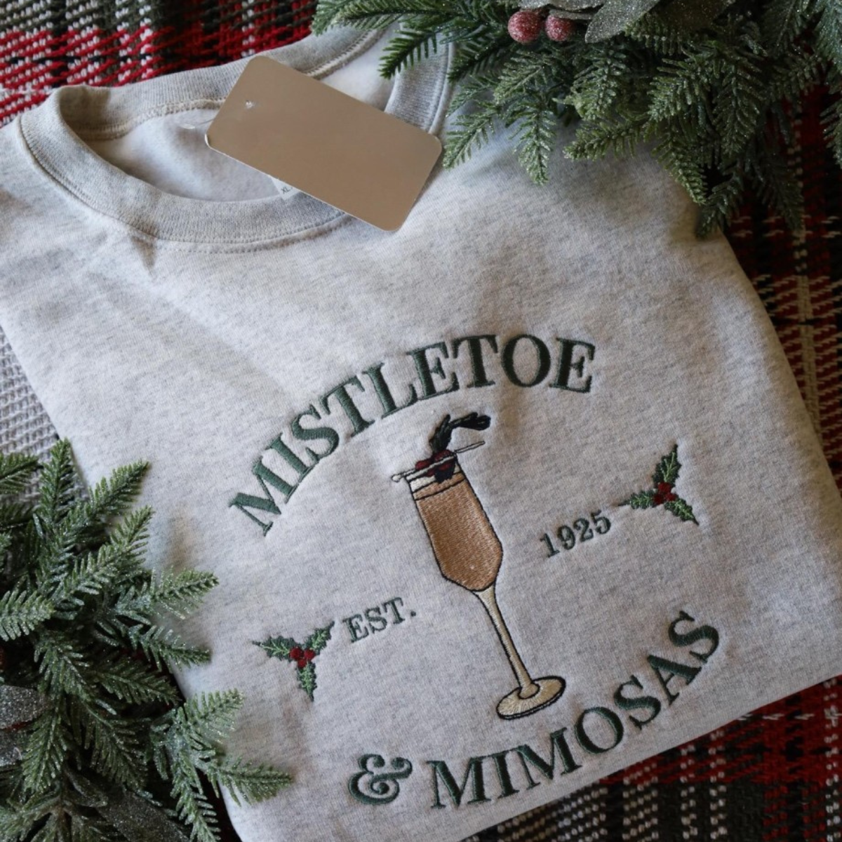 Mistletoe  Mimosas Embroidered Crewneck   Christmas Crewneck Holiday Sweatshirt Mimosas Crewneck Christmas Gift For Christmas 1732592602469.png