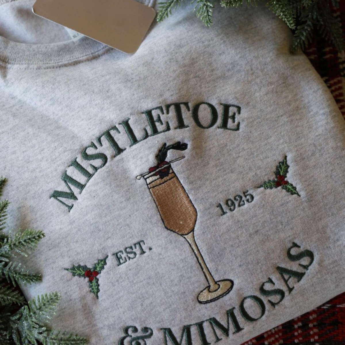 Mistletoe  Mimosas Embroidered Crewneck   Christmas Crewneck Holiday Sweatshirt Mimosas Crewneck Christmas Gift For Christmas 1732592603154.png