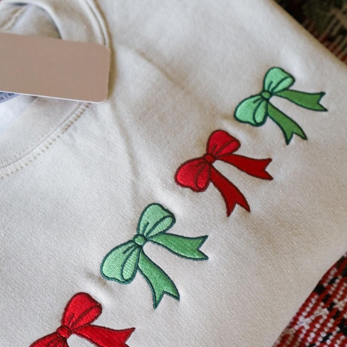 Red And Green Embroidered Bows Christmas Crewneck   Christmas Sweatshirt Holiday Sweatshirt Christmas Bows Gift For Christmas 1732593174371.png