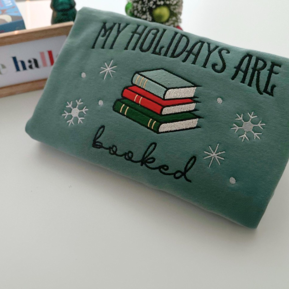 Christmas Embroidered Sweatshirt All Booked For The Holidays Holiday Sweater Book Lover Comfort Colors Xmas Bookish Christmas Oversized 1732594983704.png