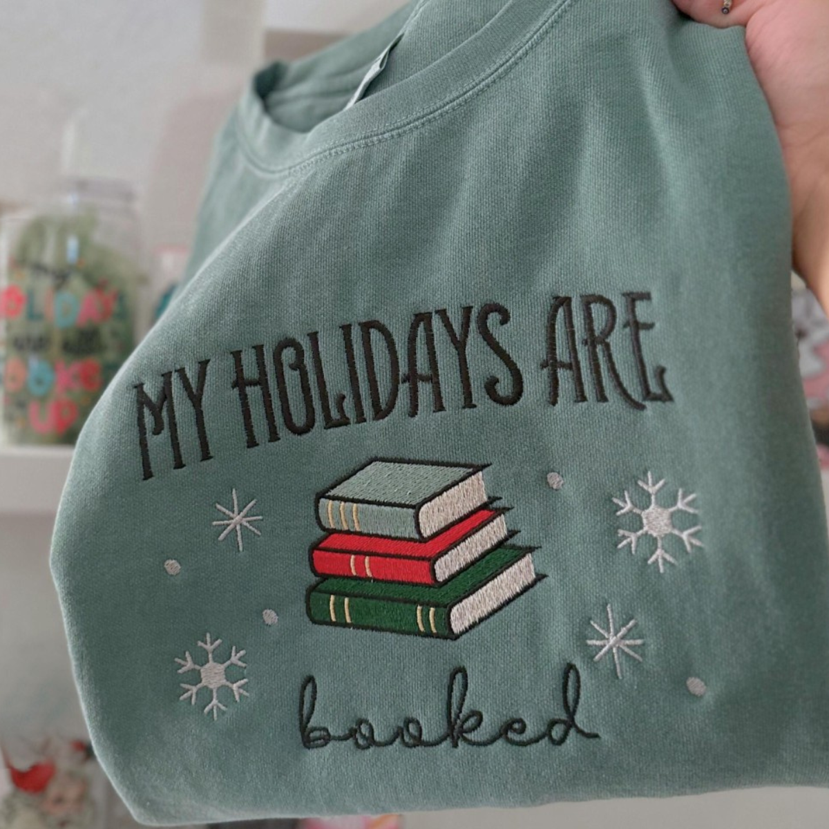 Christmas Embroidered Sweatshirt All Booked For The Holidays Holiday Sweater Book Lover Comfort Colors Xmas Bookish Christmas Oversized 1732594983869.png