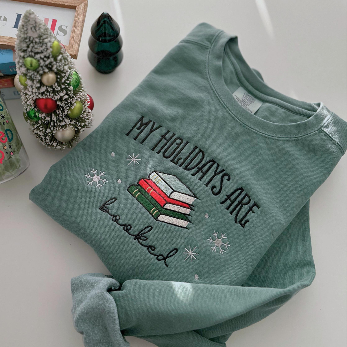 Christmas Embroidered Sweatshirt All Booked For The Holidays Holiday Sweater Book Lover Comfort Colors Xmas Bookish Christmas Oversized 1732594983923.png