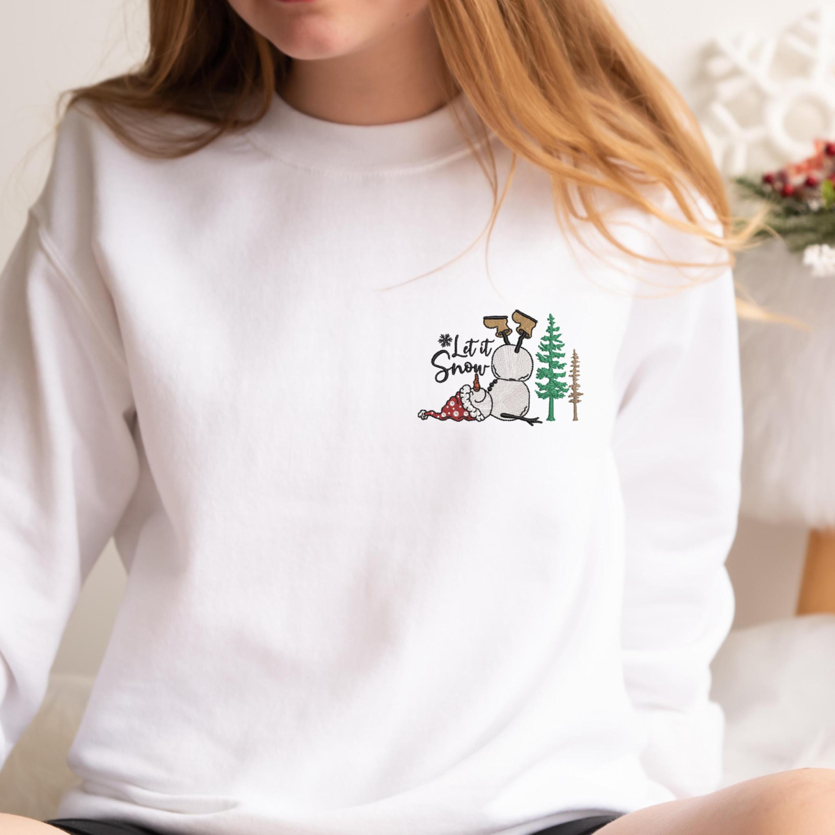 Embroidered Snowman Let It Snow Christmas Sweatshirt Embroidered Snowman Christmas Sweatshirt Merry Christmas Merry And Bright Snowman 1732614531242.png
