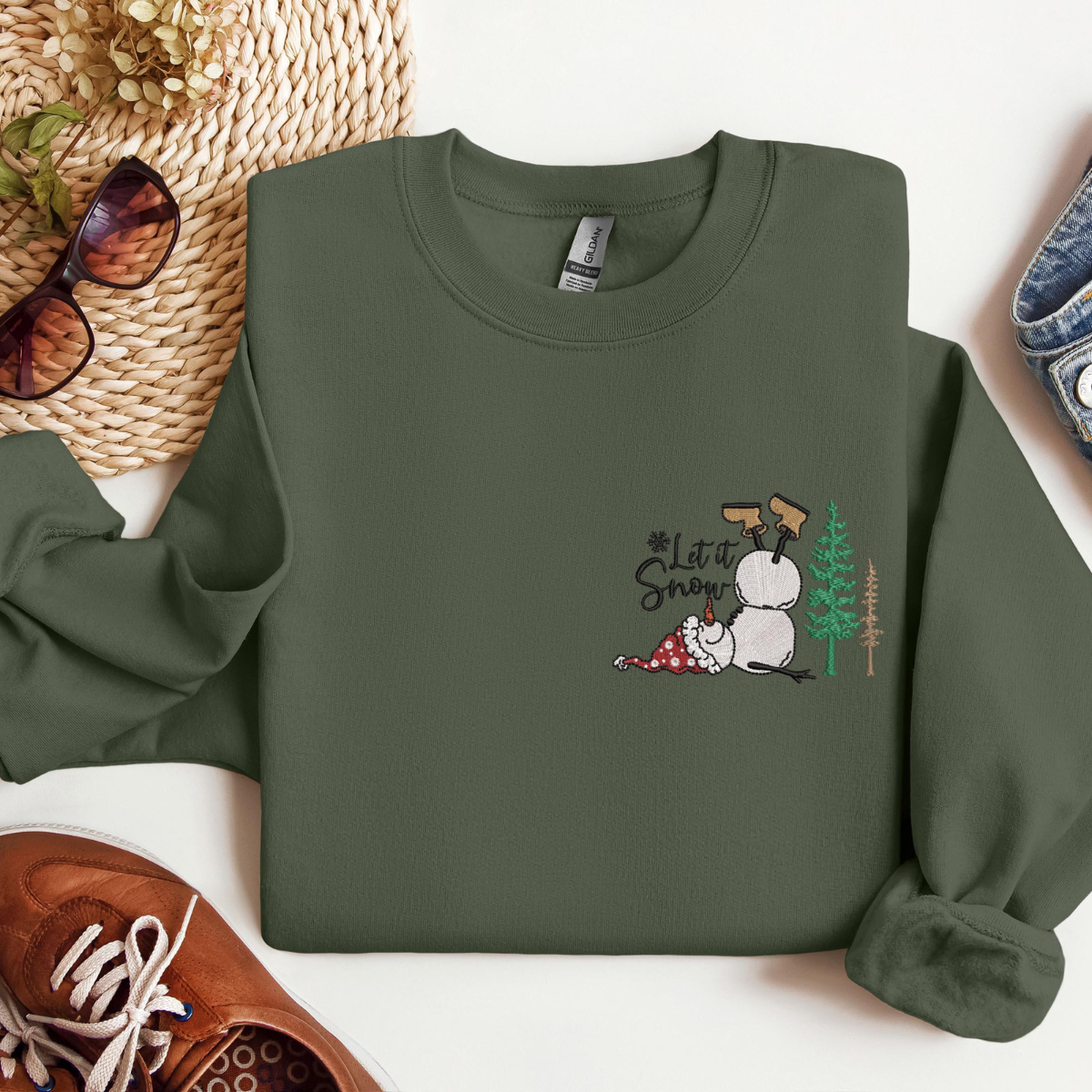 Embroidered Snowman Let It Snow Christmas Sweatshirt Embroidered Snowman Christmas Sweatshirt Merry Christmas Merry And Bright Snowman 1732614531609.png