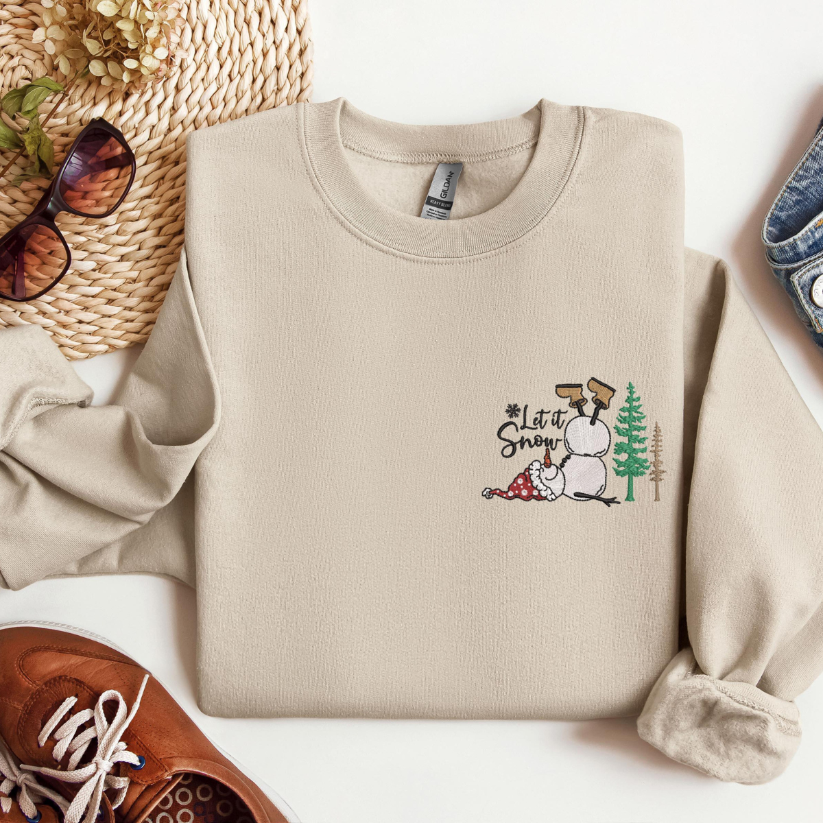 Embroidered Snowman Let It Snow Christmas Sweatshirt Embroidered Snowman Christmas Sweatshirt Merry Christmas Merry And Bright Snowman 1732614531663.png