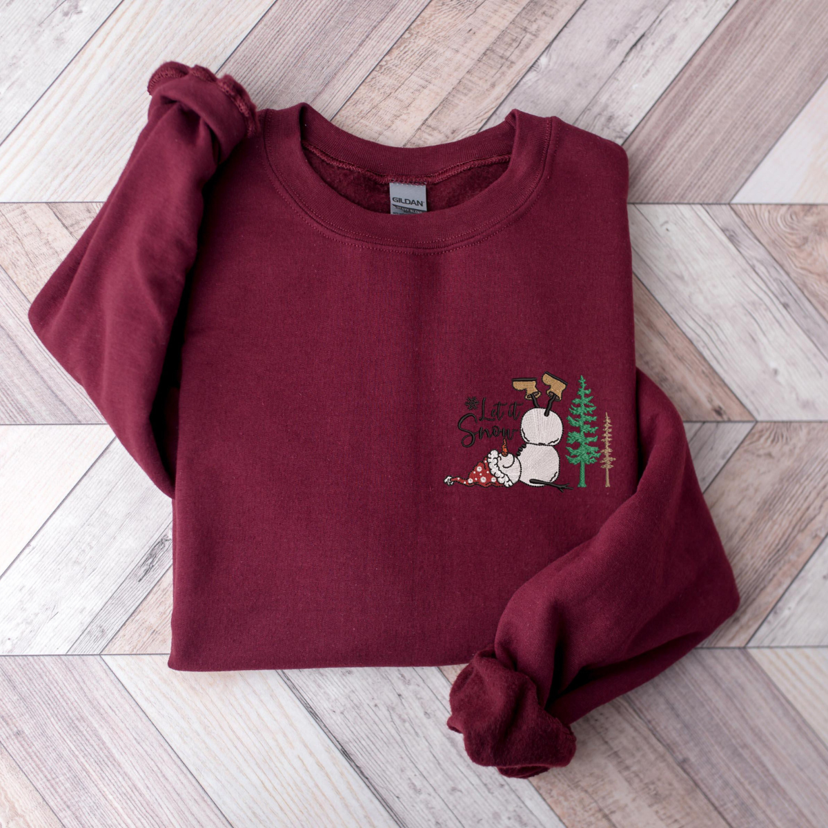 Embroidered Snowman Let It Snow Christmas Sweatshirt Embroidered Snowman Christmas Sweatshirt Merry Christmas Merry And Bright Snowman 1732614531848.png
