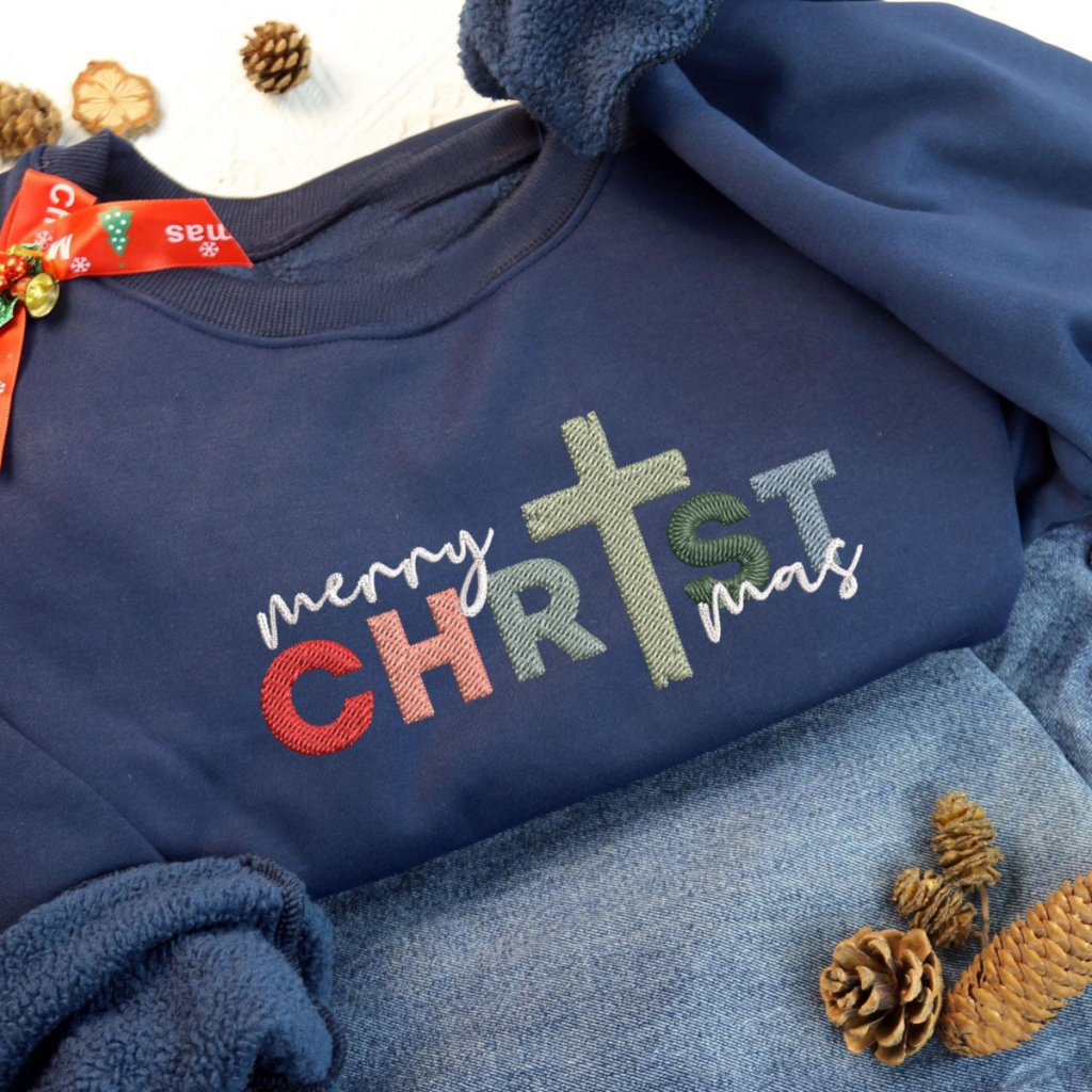 Embroidered Christian Christmas Sweatshirt Religious Faith Christmas Shirt Gift Christian Holiday Shirt For Women Minimalist Nativity Tee 1732845401457.png