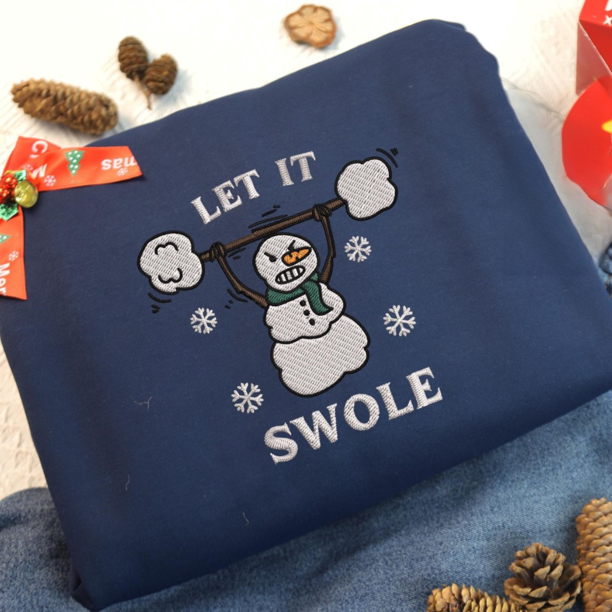 Let It Swole Snowman Christmas Embroidered Sweatshirt Funny Workout Shirt For Her Gift For Gym Rat Xmas Shirt For Gym Girl Weightlifting 1732846233658.png