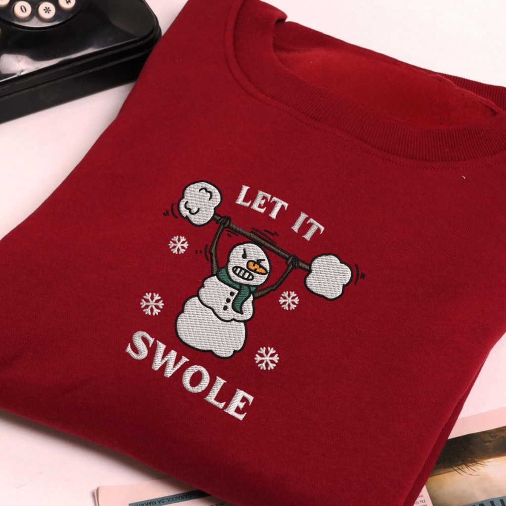 Let It Swole Snowman Christmas Embroidered Sweatshirt Funny Workout Shirt For Her Gift For Gym Rat Xmas Shirt For Gym Girl Weightlifting 1732846233722.png