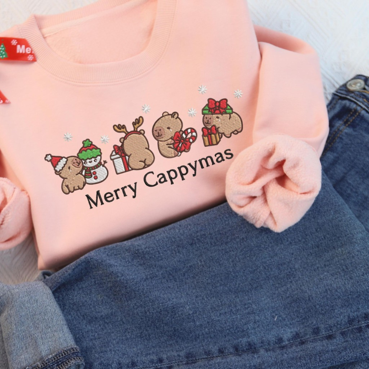 Capybara Merry Christmas Embroidered Crewneck Sweatshirt Capybara Holiday Shirts For Women Capybara Santa Xmas Light Sweater Xmas Gifts 1732849941025.png
