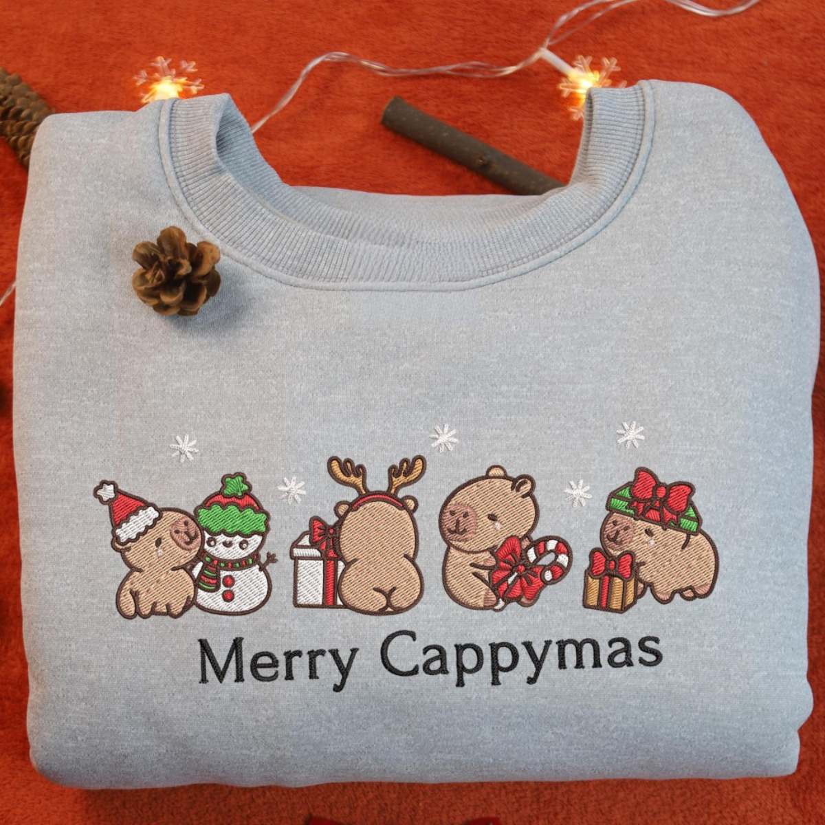 Capybara Merry Christmas Embroidered Crewneck Sweatshirt Capybara Holiday Shirts For Women Capybara Santa Xmas Light Sweater Xmas Gifts 1732849941081.png