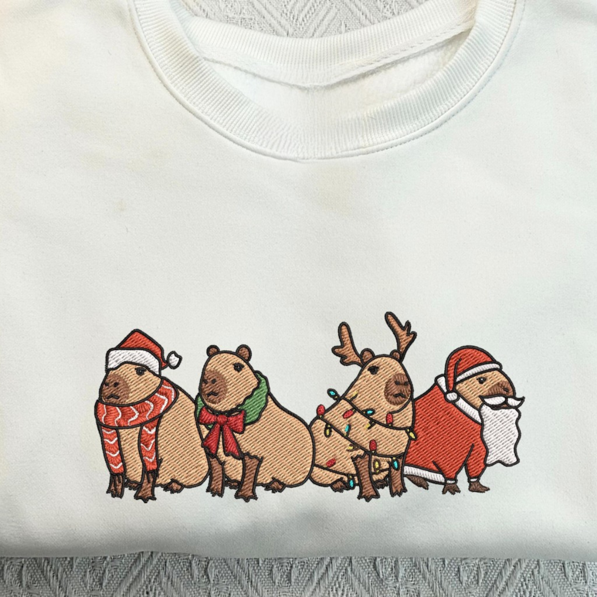 Capybara Merry Christmas Embroidered Sweatshirt Capybara Holiday Shirts Capybara Santa Xmas Light Sweater Xmas Gifts 1732851951622.png