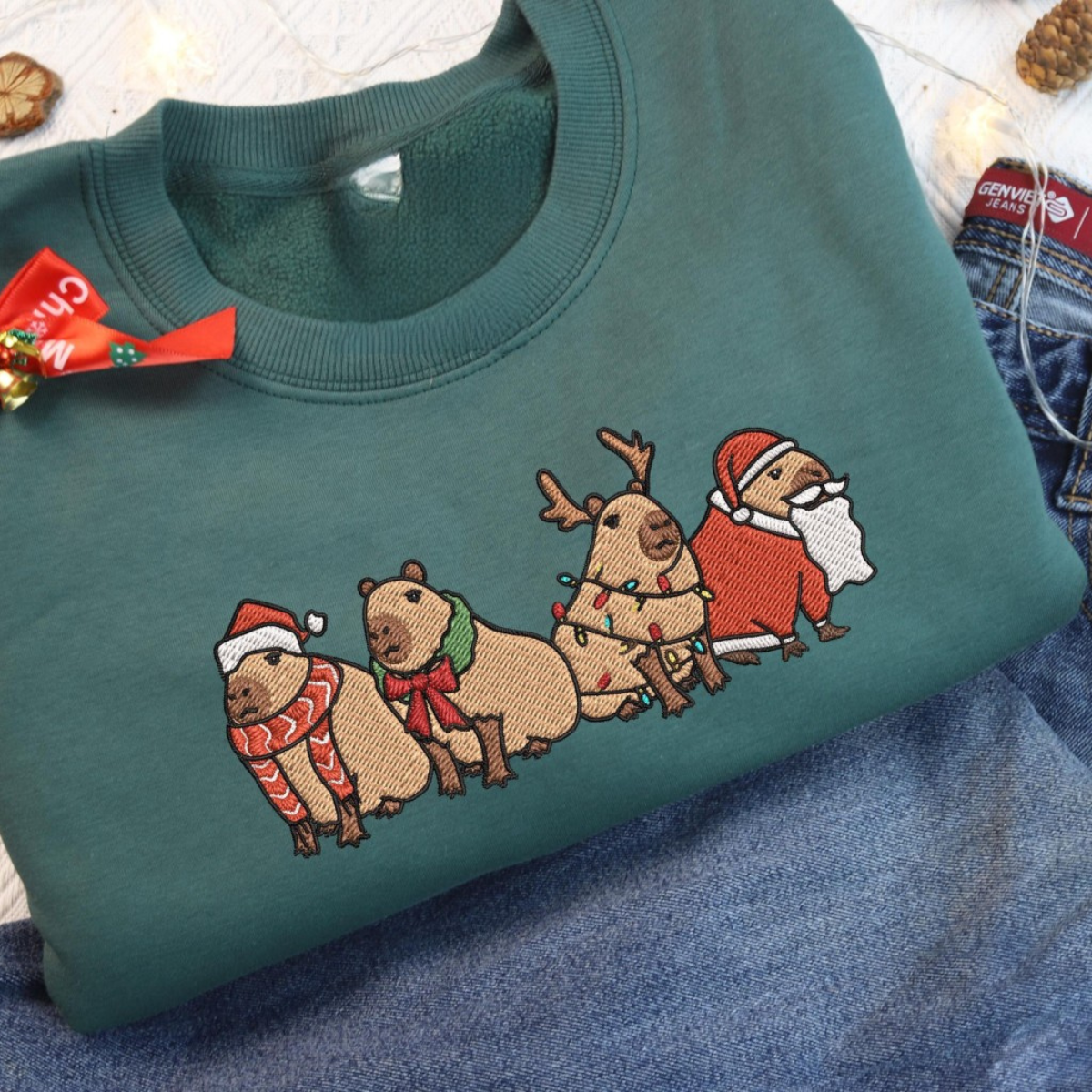Capybara Merry Christmas Embroidered Sweatshirt Capybara Holiday Shirts Capybara Santa Xmas Light Sweater Xmas Gifts 1732851951771.png