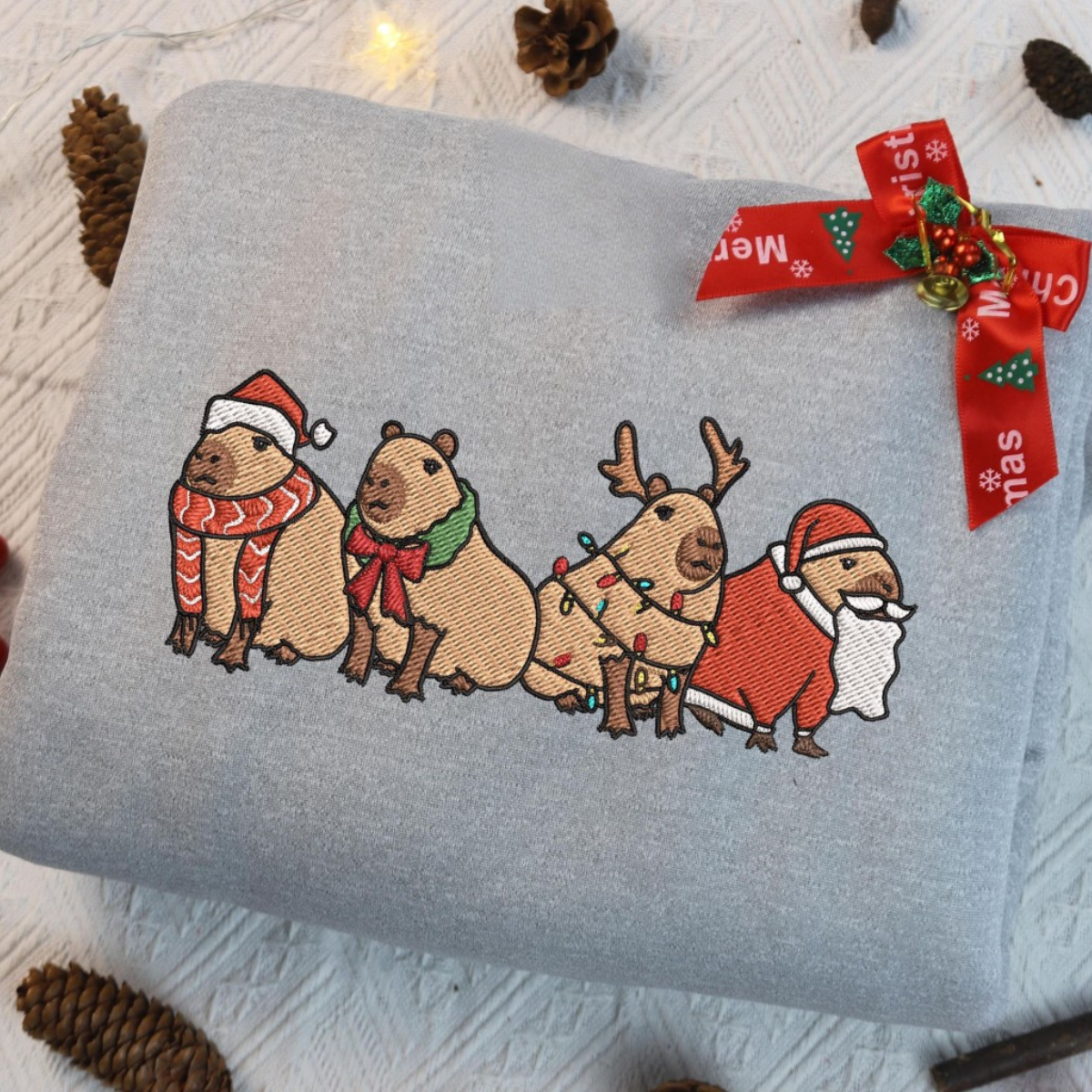 Capybara Merry Christmas Embroidered Sweatshirt Capybara Holiday Shirts Capybara Santa Xmas Light Sweater Xmas Gifts 1732851951776.png