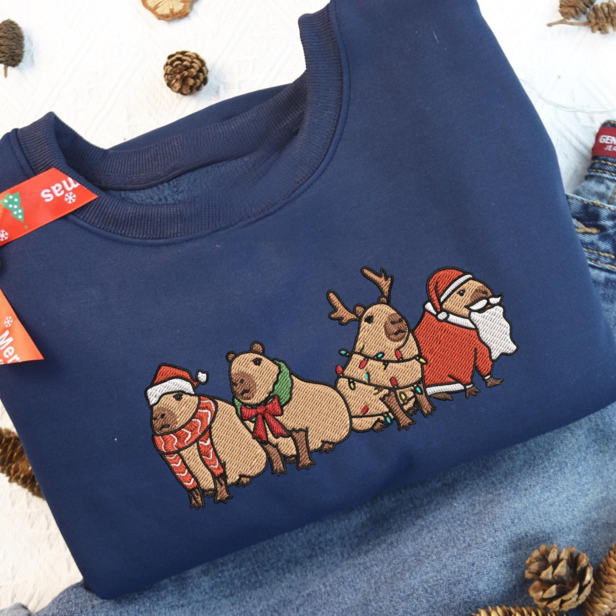 Capybara Merry Christmas Embroidered Sweatshirt Capybara Holiday Shirts Capybara Santa Xmas Light Sweater Xmas Gifts 1732851951784.png