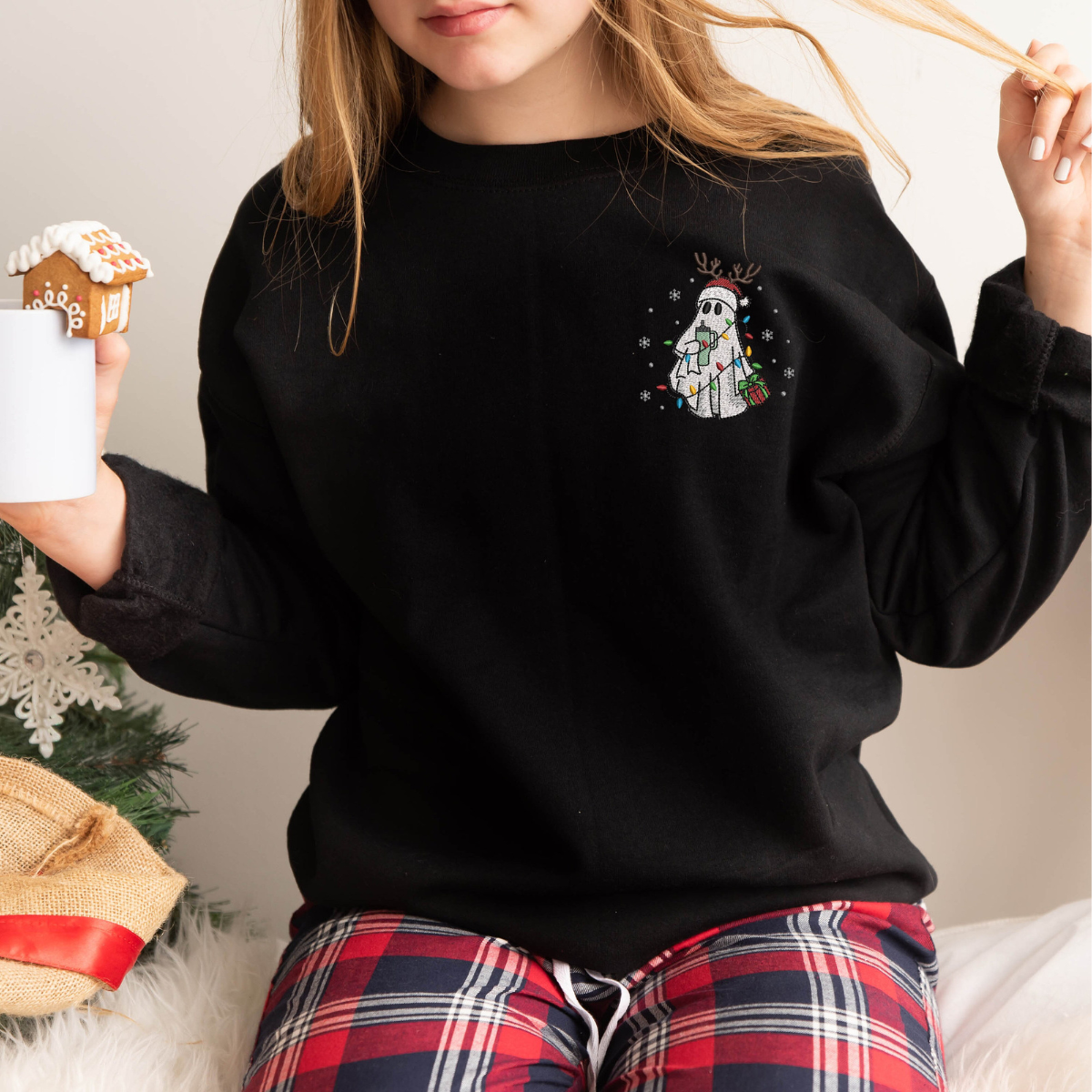 Embroidered Ghost Sweatshirt Christmas Ghost Embroidered Shirt Christmas Sweatshirt Christmas Embroidered Hoodie Little Ghost Coffee 1732932284190.png