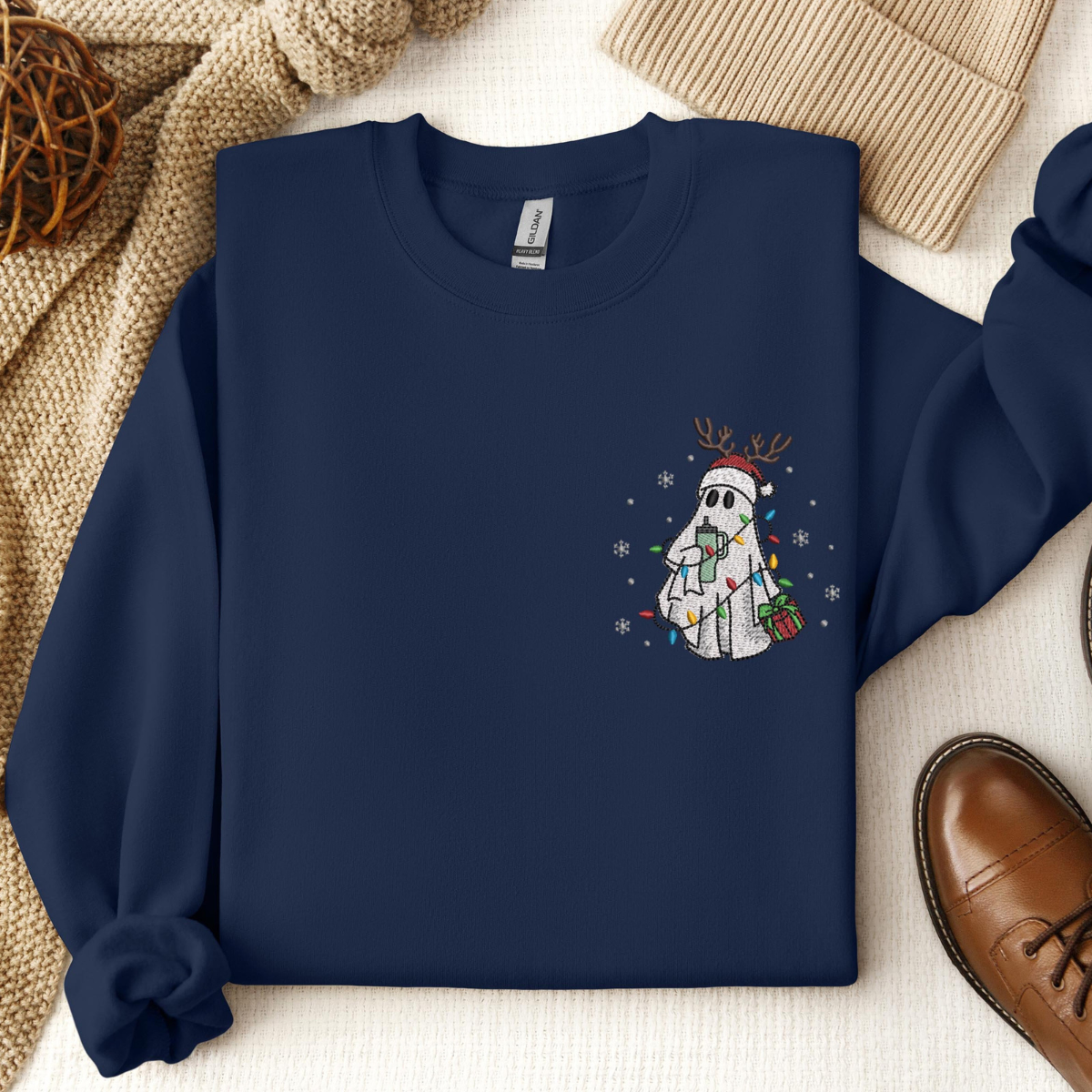 Embroidered Ghost Sweatshirt Christmas Ghost Embroidered Shirt Christmas Sweatshirt Christmas Embroidered Hoodie Little Ghost Coffee 1732932284202.png
