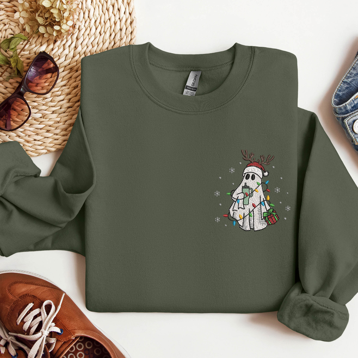 Embroidered Ghost Sweatshirt Christmas Ghost Embroidered Shirt Christmas Sweatshirt Christmas Embroidered Hoodie Little Ghost Coffee 1732932284252.png