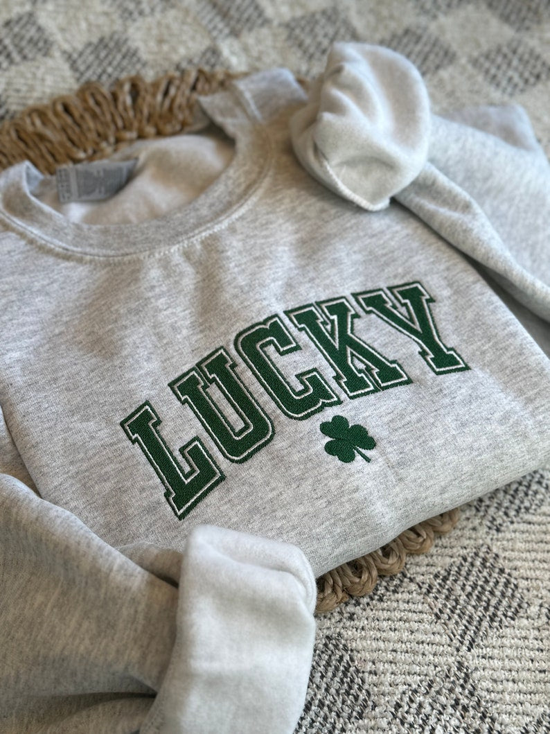 Lucky Sweatshirt Embroidered Embroidered St Pattys Sweatshirt Womens Emroidered Sweater Womens St Patricks Day Crewneck Sweatshirt 1738920631445.jpg