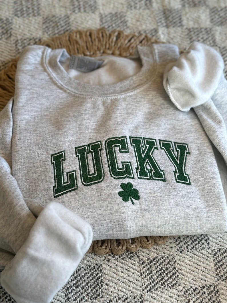 Lucky Sweatshirt Embroidered Embroidered St Pattys Sweatshirt Womens Emroidered Sweater Womens St Patricks Day Crewneck Sweatshirt 1738920631473.jpg