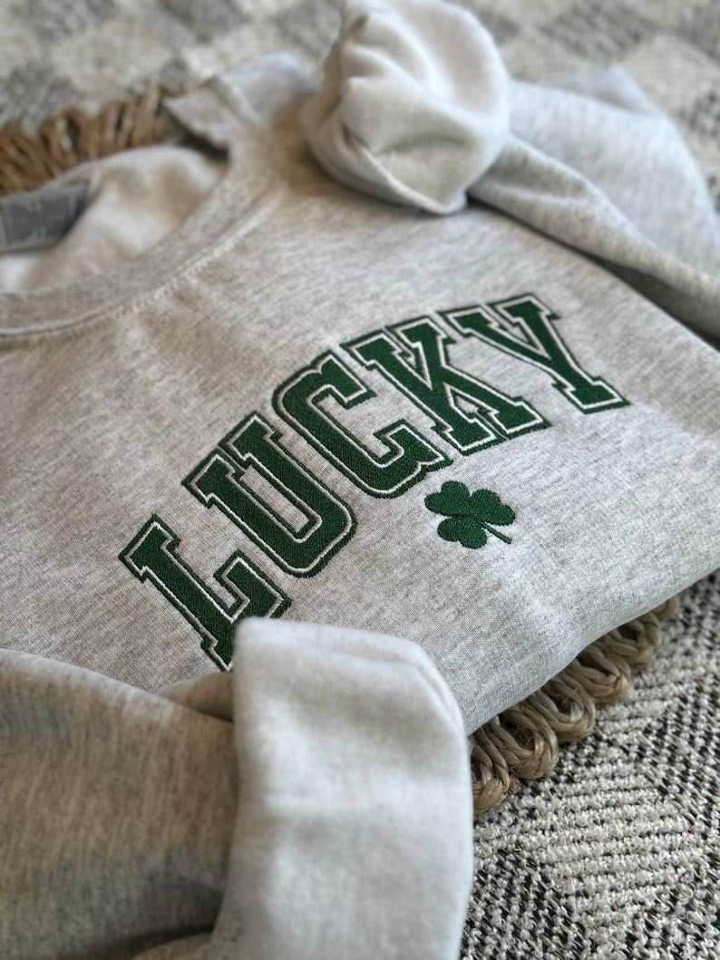 Lucky Sweatshirt Embroidered Embroidered St Pattys Sweatshirt Womens Emroidered Sweater Womens St Patricks Day Crewneck Sweatshirt 1738920631496.jpg
