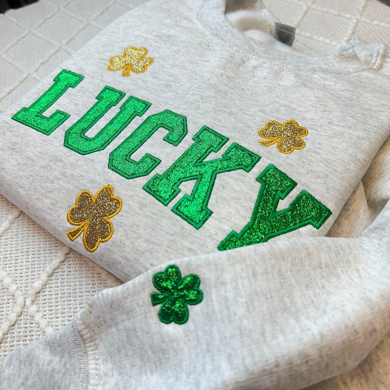 Lucky Glitter Embroidered Sweatshirt St Pattys Embroidered Sweatshirt Womens Embroidered Sweater Womens St Patricks Day Sweatshirt 1738989988272.jpg