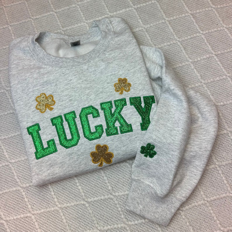 Lucky Glitter Embroidered Sweatshirt St Pattys Embroidered Sweatshirt Womens Embroidered Sweater Womens St Patricks Day Sweatshirt 1738989988349.jpg