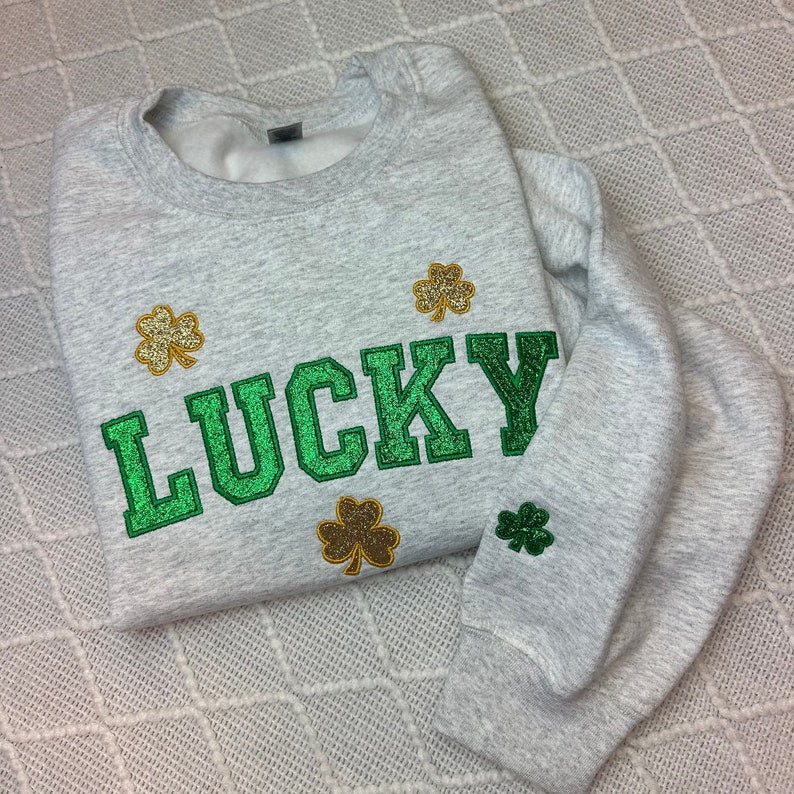 Lucky Glitter Embroidered Sweatshirt St Pattys Embroidered Sweatshirt Womens Embroidered Sweater Womens St Patricks Day Sweatshirt 1738989988355.jpg