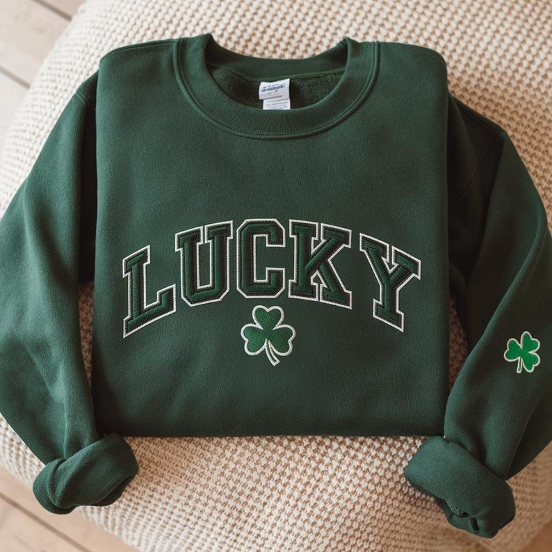 Lucky Sweatshirt Embroidered Embroidered St Pattys Sweatshirt Womens Emroidered Sweaterwomens St Patricks Day Crewneckpatrick Day Gift 1739782721030.jpg