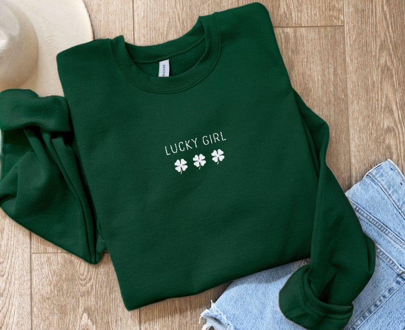 Embroidered Lucky Girl Sweatshirt St Patricks Day Sweatshirt Lucky Clover Sweater Irish Shirt Luck Of The Irish Trendy Womens Shirt 1739861827960.jpg