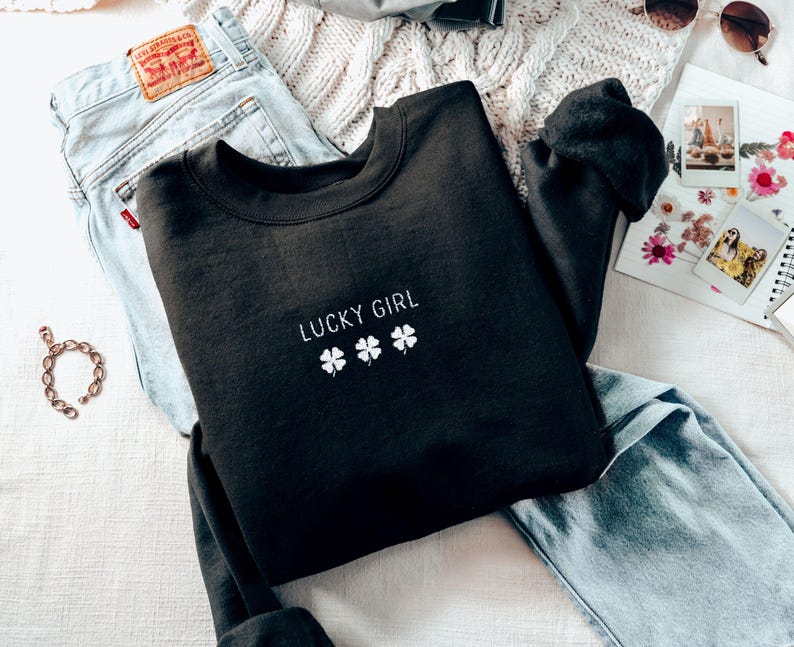 Embroidered Lucky Girl Sweatshirt St Patricks Day Sweatshirt Lucky Clover Sweater Irish Shirt Luck Of The Irish Trendy Womens Shirt 1739861828070.jpg