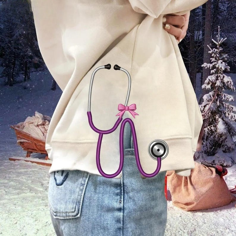 Therapist Medic Stethoscope Split Seam Side Bow Machine Embroidery Shirt Doctor Outfit T Shirt Sweatshirt 1739864926186.jpg