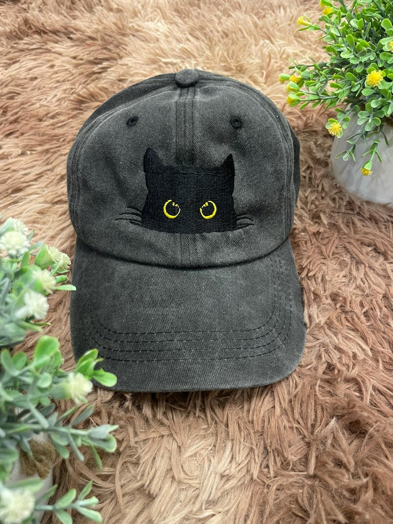 Embroidered Peeking Black Cat Embroidered Baseball Cap Cat Mom Embroidered Hat Adjustable Vintage Dad Hat Cute Cat Lover Gift 1744346531373.jpg